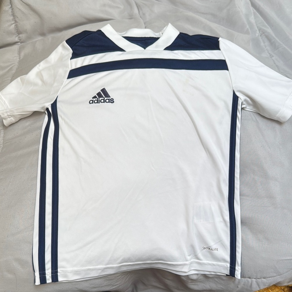 Adidas White and Black Sports Jersey with Dynamic Stripes